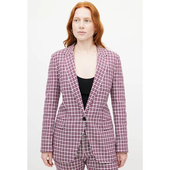 $1,450 BURBERRY NWT Purple Burgundy & White Plaid Blazer Jacket Coat – Size 10 - Picture 3 of 16